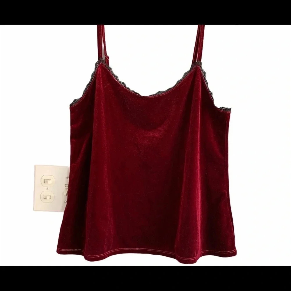 Ultra Flirt Velvet Spaghetti Strap W/Lace Trim Top
